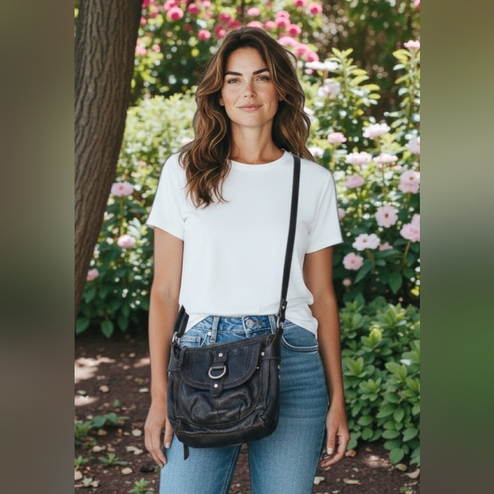 Vtg Fossil Black Pebbled Soft Leather Crossbody/Shoulder Women's Purse